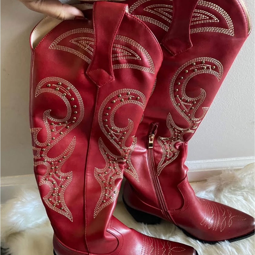 Red Embroidered Cowboy Boots - image 1
